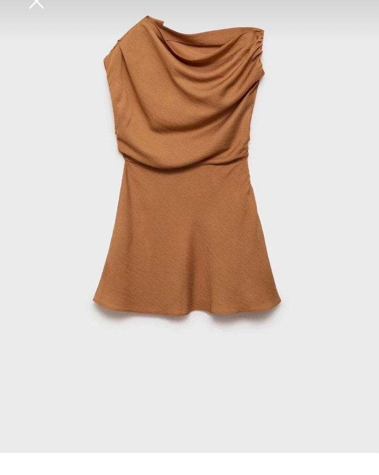 Mango Drapeli asimetrik camel elbise - Görsel 2