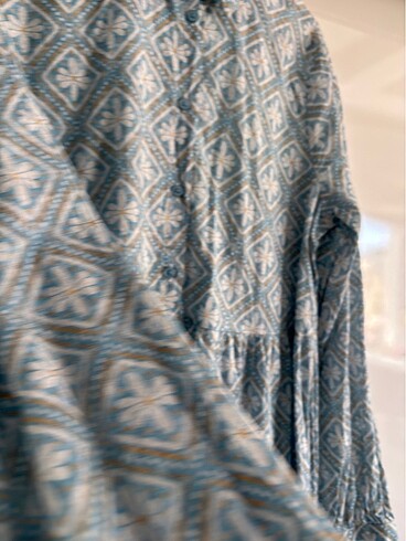 Gömlek yaka çiçekli uzun kollu elbise - Görsel 6