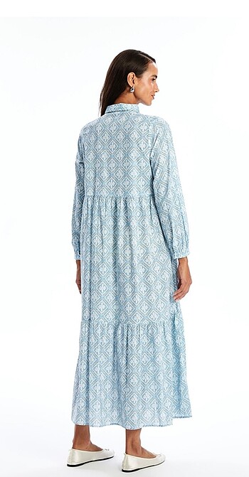 Gömlek yaka çiçekli uzun kollu elbise - Görsel 11