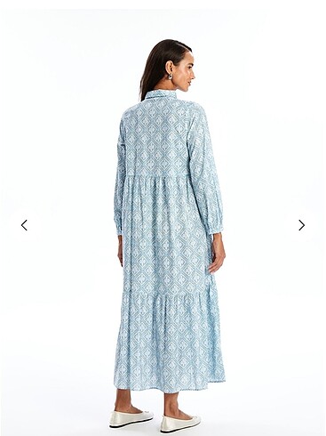 Gömlek yaka çiçekli uzun kollu elbise - Görsel 13