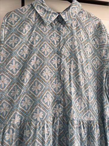 Gömlek yaka çiçekli uzun kollu elbise - Görsel 7