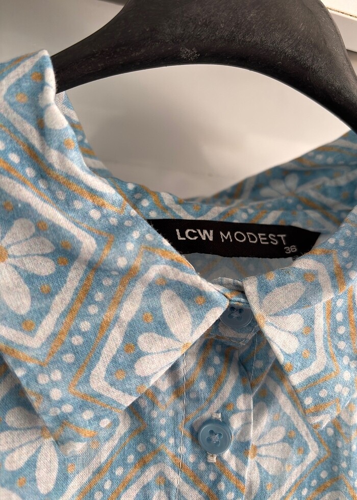 Gömlek yaka çiçekli uzun kollu elbise - Görsel 5