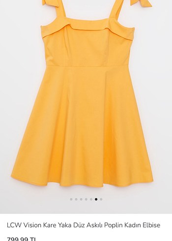 LCW Vision Sarı Midi Kare Yaka Elbise - Görsel 2