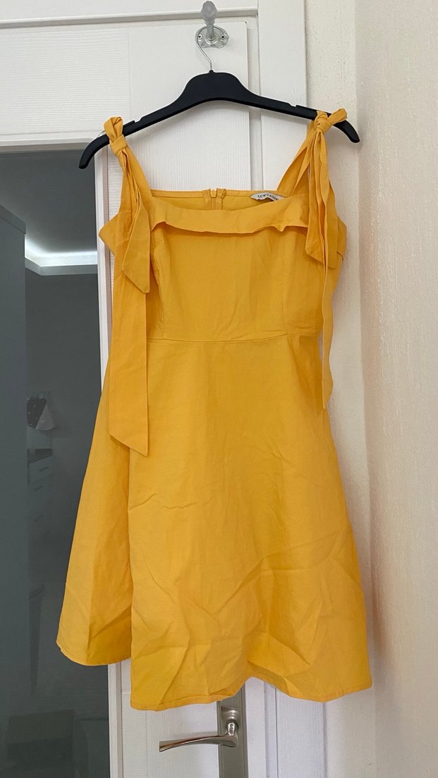 LCW Vision Sarı Midi Kare Yaka Elbise - Görsel 5