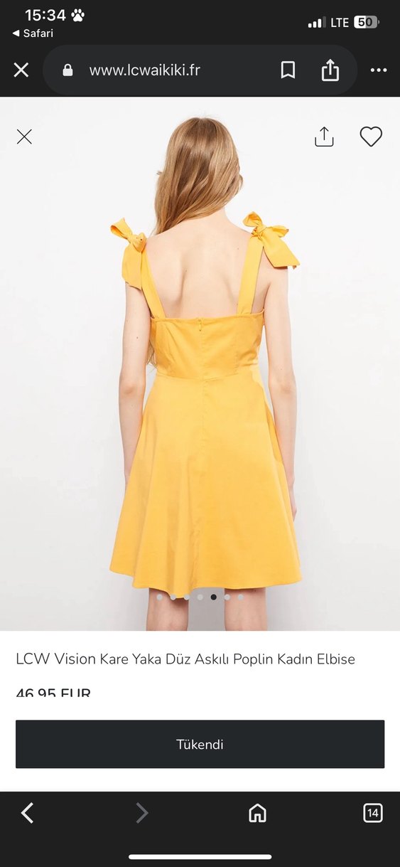 LCW Vision Sarı Midi Kare Yaka Elbise - Görsel 3