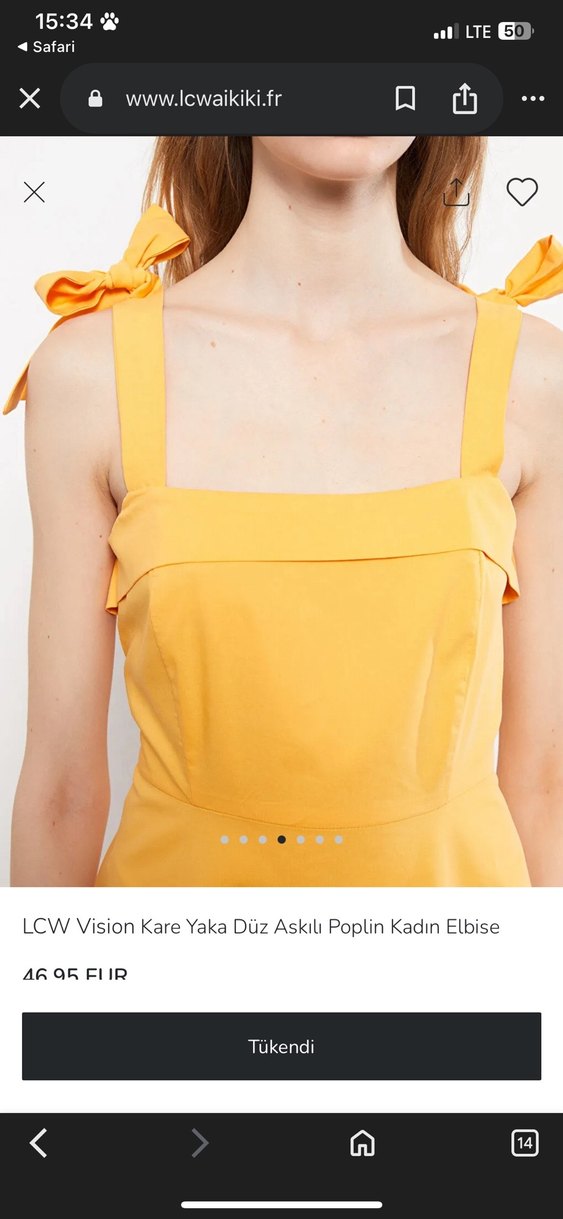 LCW Vision Sarı Midi Kare Yaka Elbise - Görsel 4