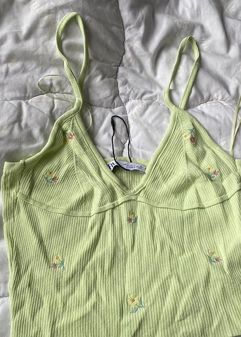 Zara Yeşil Straplez Midi Triko bluz - Görsel 4