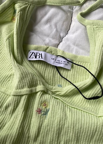 Zara Yeşil Straplez Midi Triko bluz - Görsel 2