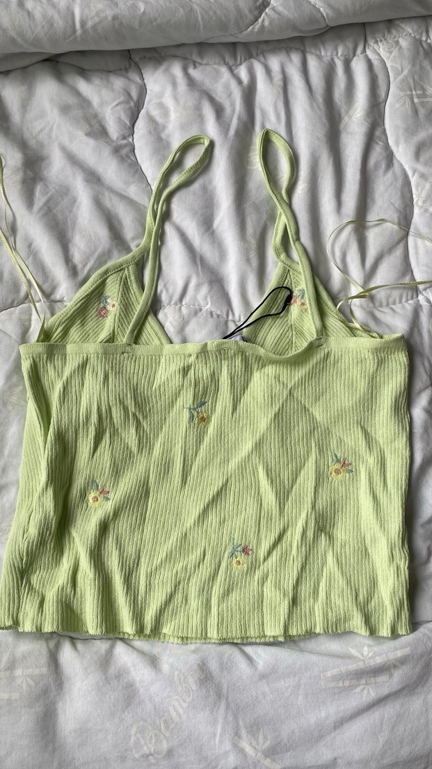 Zara Yeşil Straplez Midi Triko bluz - Görsel 5