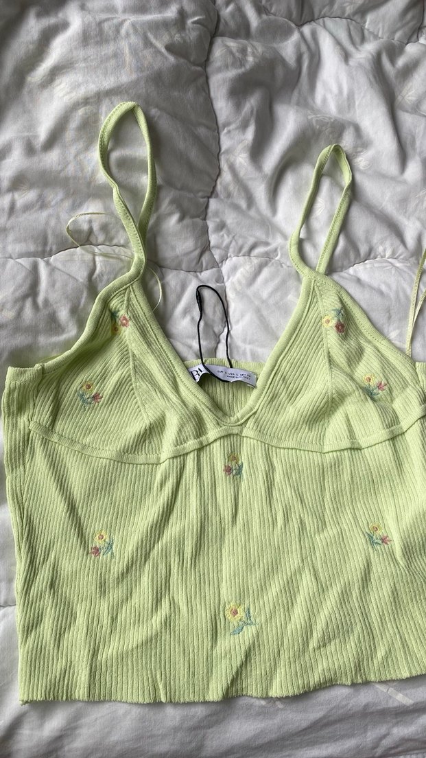 Zara Yeşil Straplez Midi Triko bluz - Görsel 4