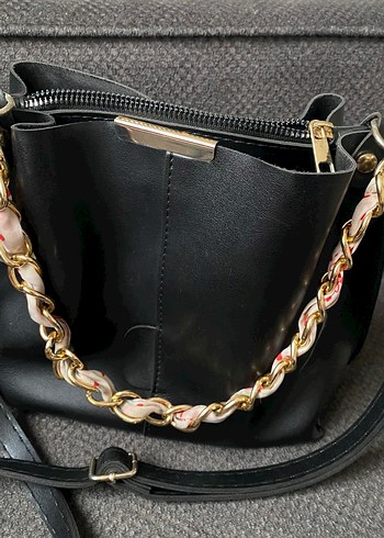 Zincir Detaylı Siyah Deri Kadın Çanta - Görsel 2