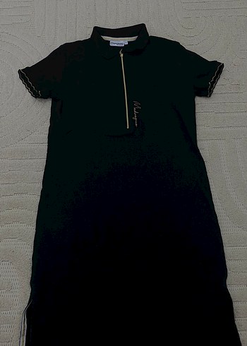 Fermuarlı Siyah Polo Yaka yazlık elbise - Görsel 4