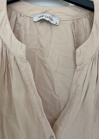 Bej V Yaka Keten Karışımlı Kadın Bluz - Görsel 6