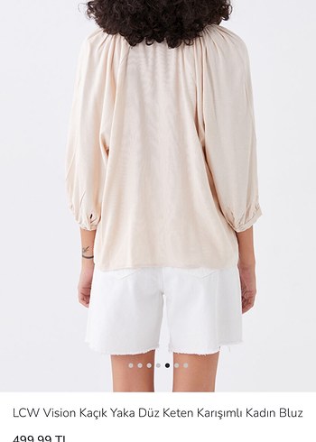Bej V Yaka Keten Karışımlı Kadın Bluz - Görsel 2