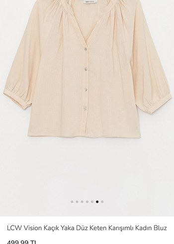 Bej V Yaka Keten Karışımlı Kadın Bluz - Görsel 3