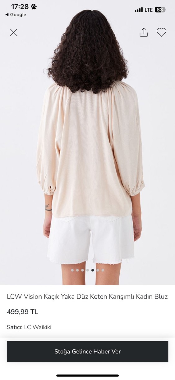 Bej V Yaka Keten Karışımlı Kadın Bluz - Görsel 2