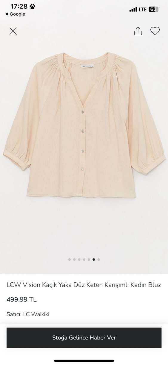 Bej V Yaka Keten Karışımlı Kadın Bluz - Görsel 3