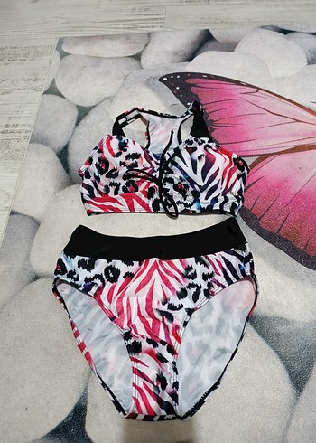 Renkli Zebra Desenli Mini Dantelli Bikini