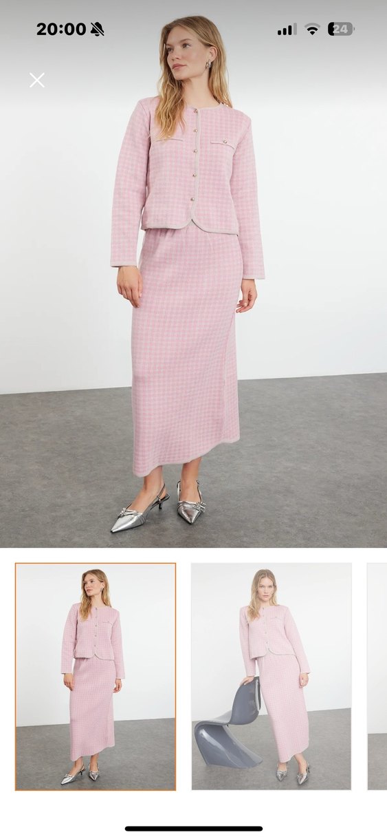 Pembe Ekoseli Triko Alt-Üst Takım - Görsel 3