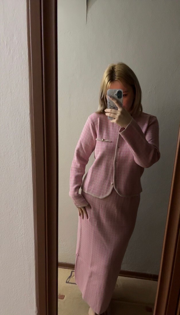 Pembe Ekoseli Triko Alt-Üst Takım - Görsel 4