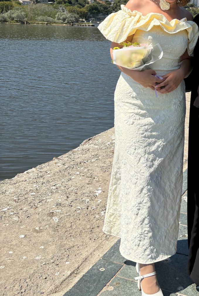 Madonna Yaka Kayısı Renk Uzun Elbise - Görsel 2