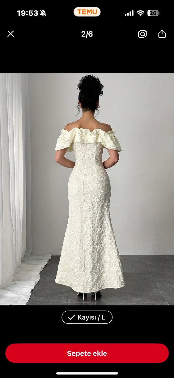 Madonna Yaka Kayısı Renk Uzun Elbise - Görsel 4