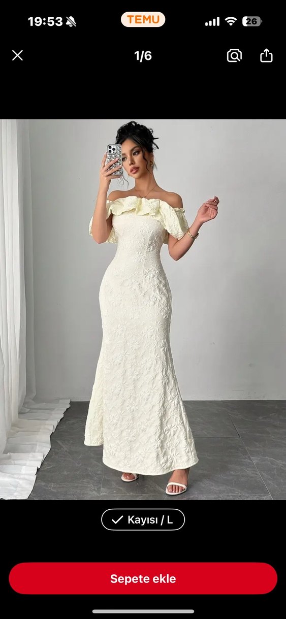 Madonna Yaka Kayısı Renk Uzun Elbise - Görsel 3