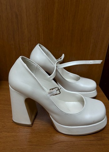 Beyaz Platform Topuklu Kadın Ayakkabı - Görsel 5