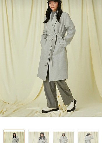 Koton Gri Kuşaklı Kaban - Görsel 3