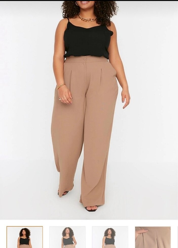 Trendyolmilla Bej Salaş Kadın Kumaş Pantolon - Görsel 3