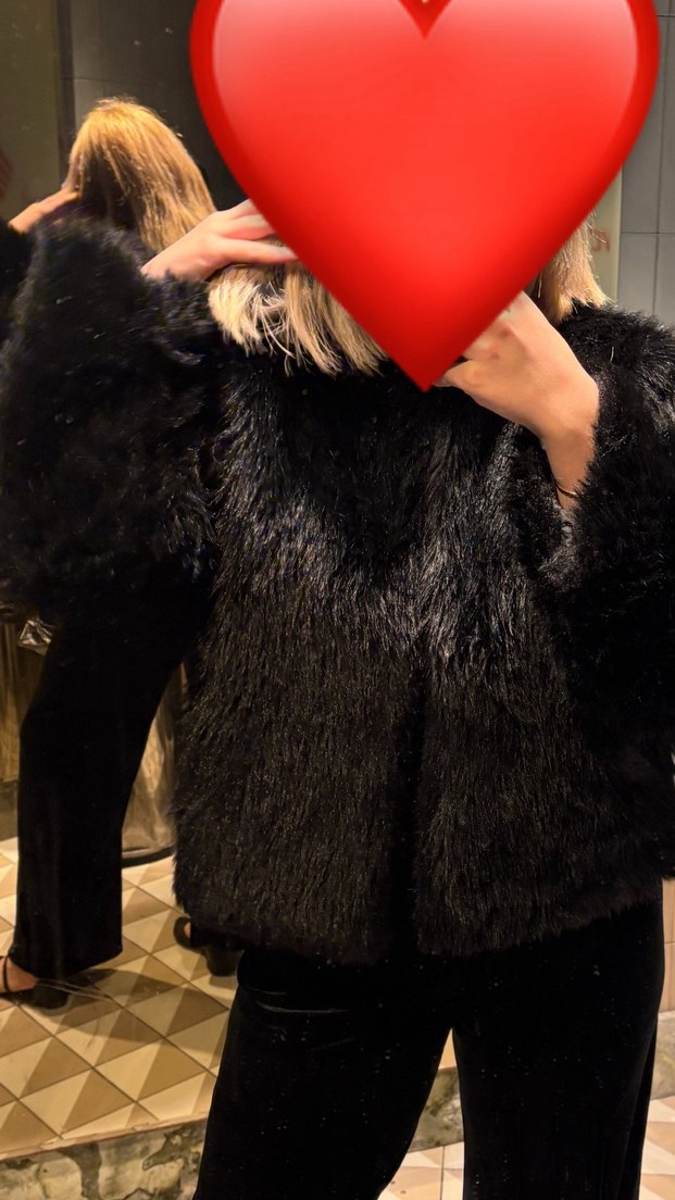 Trendyolmilla Siyah Oversize Kalıp Kürk Mont - Görsel 4