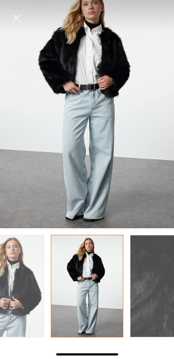 Trendyolmilla Siyah Oversize Kalıp Kürk Mont - Görsel 2