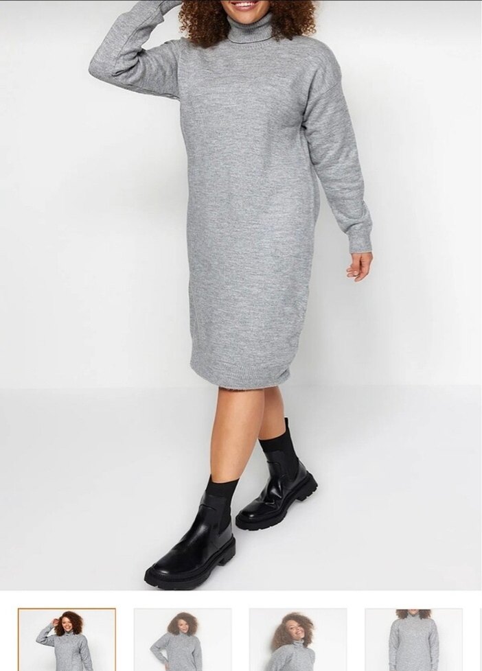 Trendyolmilla Gri Midi Triko Elbise - Görsel 3