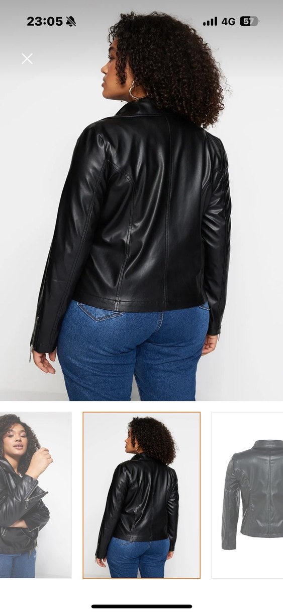 Trendyolmilla Kadın Siyah Deri Kemerli Biker Ceket - Görsel 4