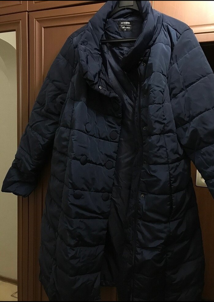 LC WAIKIKI Düğmeli Lacivert Uzun Kadın Kışlık Mont - Görsel 2