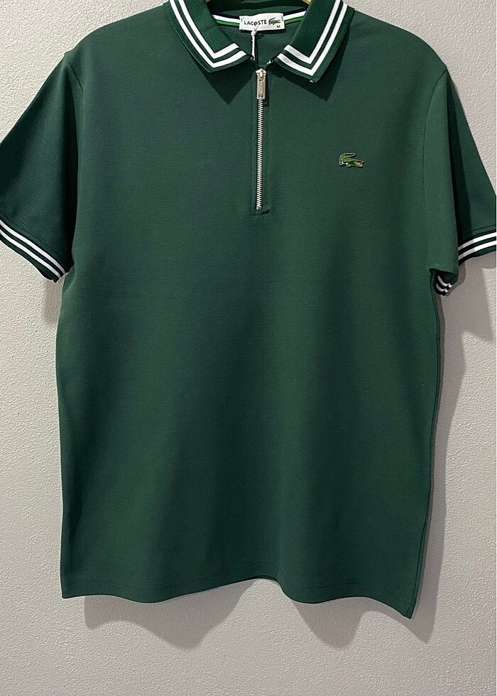 LACOSTE KOYU YEŞİL YARIM FERMUARLI POLO YAKA T-SHIRT (PREMİUM) - Görsel 2