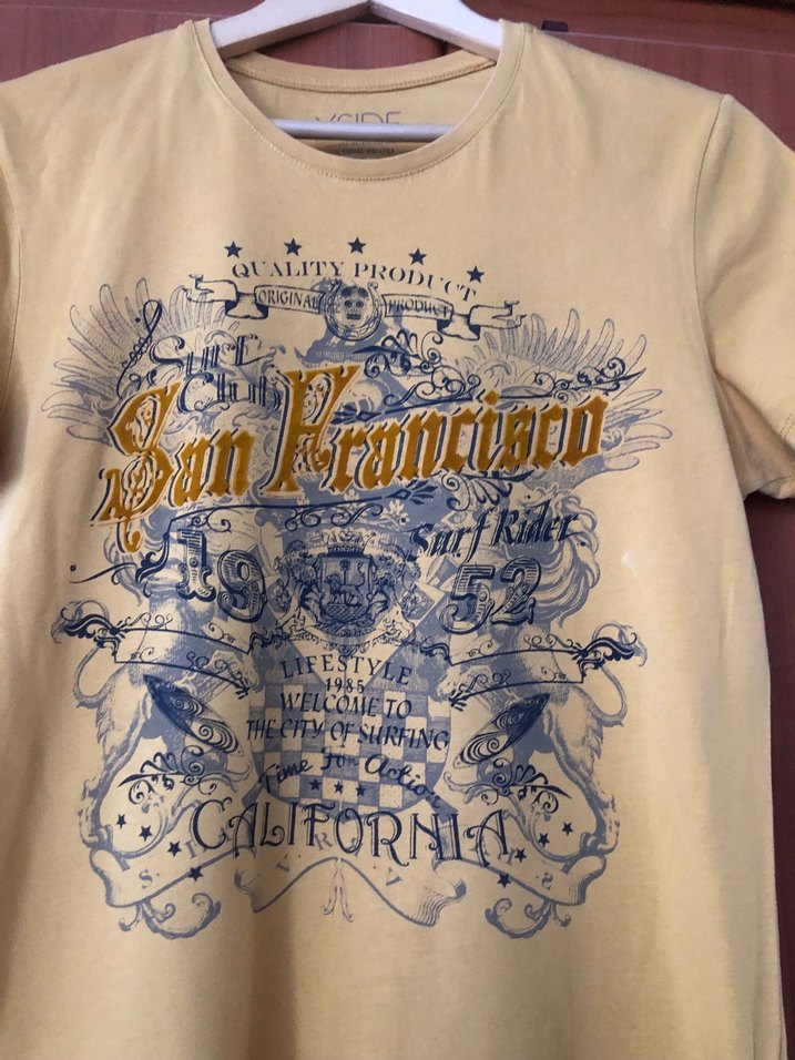 Erkek Sarı Baskılı Pamuklu Tişört - Görsel 3