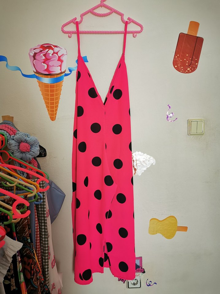 Puantiyeli Pembe Askılı Hamile Tulum - Görsel 2