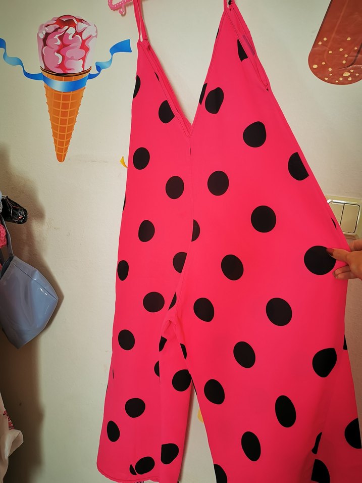 Puantiyeli Pembe Askılı Hamile Tulum - Görsel 3