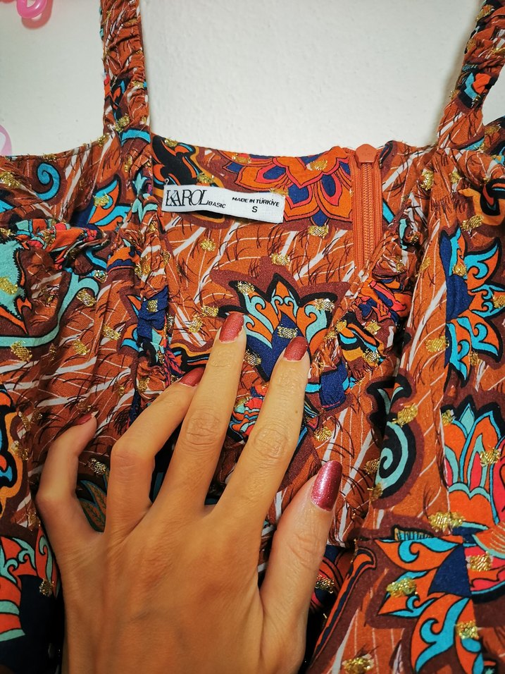 Renkli Desenli Bohem Uzun Hamile Elbisesi - Görsel 4