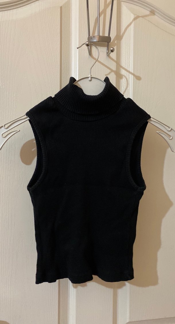 Siyah Yarım Boğazlı Kolsuz Kadın Süveter - Görsel 2