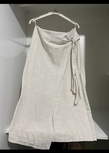 Drapeli Bej Midi Keten Kadın Etek - Görsel 2