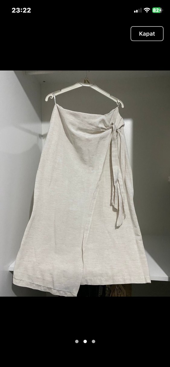 Drapeli Bej Midi Keten Kadın Etek - Görsel 2