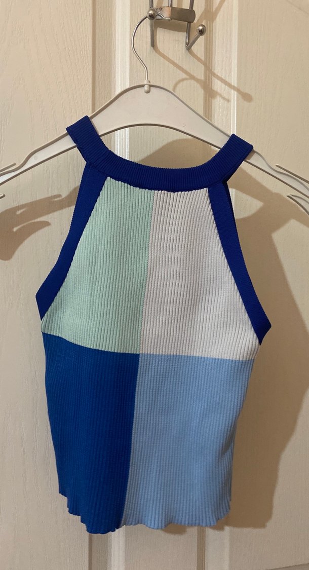 Kadın Mavi Triko Kolsuz Mini Bluz - Görsel 2