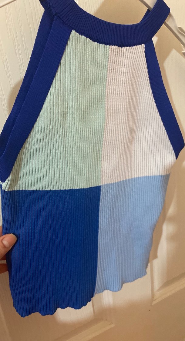 Kadın Mavi Triko Kolsuz Mini Bluz - Görsel 3