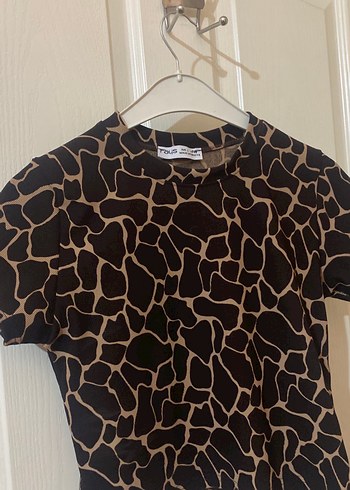 Kısa Kollu Baskılı Kahverengi Kadın Tişört - Görsel 3