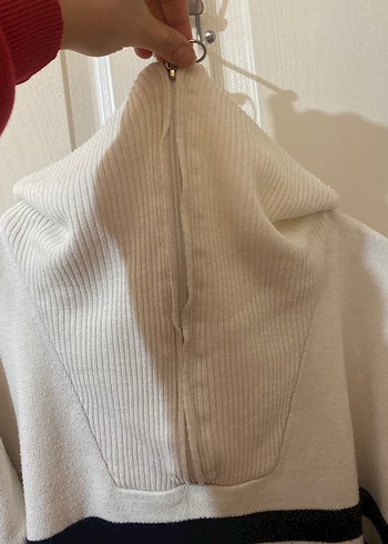 Çizgili Beyaz Gri Triko Kadın Kazak - Görsel 5