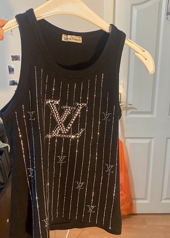 Siyah V Yaka Mini Payetli Atlet - Görsel 2