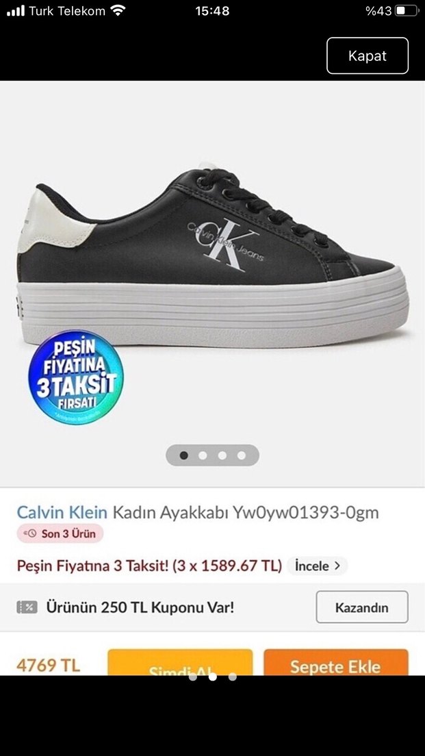 Calvin klein Kadın Siyah Platform Spor Ayakkabı - Görsel 2