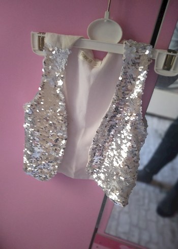 Kız Çocuk Payetli Beyaz Bolero - Görsel 2